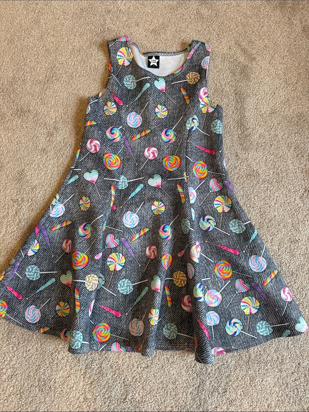 Girls Gray Candy Print Skater Dress - Playful Lollipop Design
